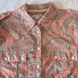 Banana Republic Peach w/ White Paisley Toile  Pattern‎ with Pockets and Epaulets